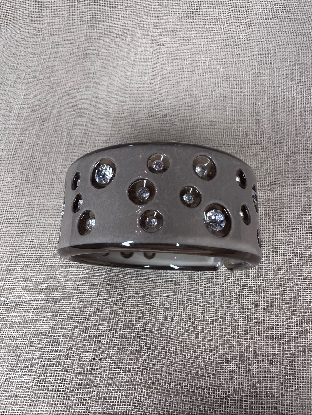 Crystal-Accent Taupe Resin Cuff Bracelet